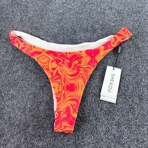 Shekou Bikini Bottom Women Med Orange Red Marble Swirl High Cut NWT Sustainable